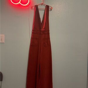 Rustic orange Wide-Leg V-Neck Jumpsuit